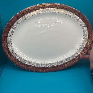 Vintage Stetson oval serving platter with      22 kt gold accent